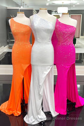 One Shoulder Mermaid Royal Blue Long Semi Formal Prom Dress